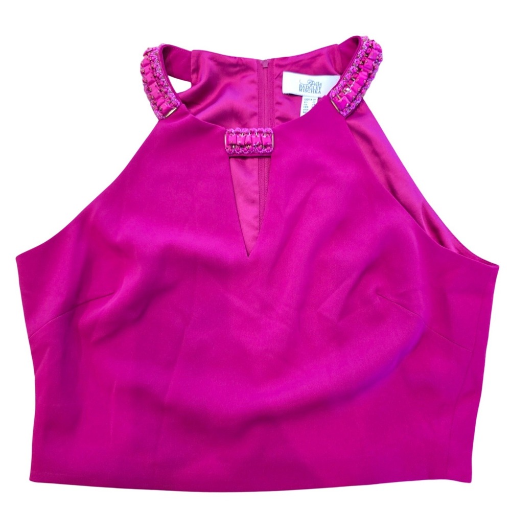 Belle Badgley Mischka Magenta Pink Beaded Halter Top Size 10 NWT